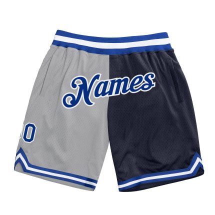 Personalized Basketball Shorts with Custom Name and Number - Gray Royal-Navy Authentic Throwback Split Fashion Personalized