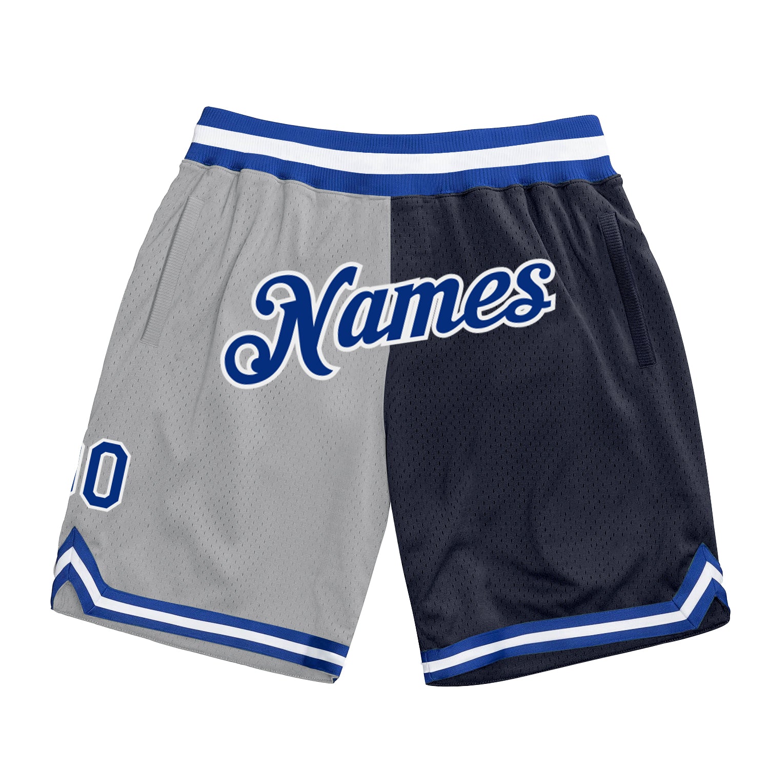 Personalized Basketball Shorts with Custom Name and Number - Gray Royal-Navy Authentic Throwback Split Fashion Personalized