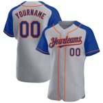 Custom Name and Number Baseball Jersey for Team - Personalized Gray Royal-Orange Authentic Raglan Sleeves Personalized Gray