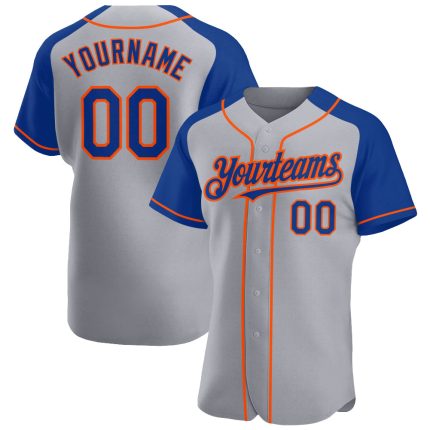 Custom Name and Number Baseball Jersey for Team - Personalized Gray Royal-Orange Authentic Raglan Sleeves Personalized Gray