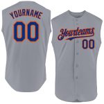 Personalized Gray Royal and Orange Sleeveless Baseball Jersey for Men Personalized Gray Royal-Orange Authentic Sleeveless