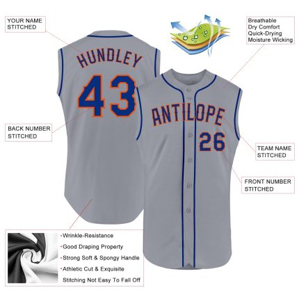 Custom Name Number Personalized Gray Orange Baseball Jersey Sleeveless Authentic Team Personalized Gray Royal-Orange Authentic