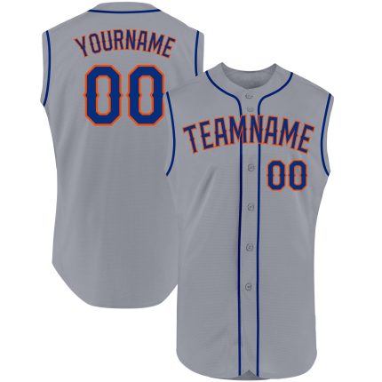 Custom Name Number Personalized Gray Orange Baseball Jersey Sleeveless Authentic Team Personalized Gray Royal-Orange Authentic