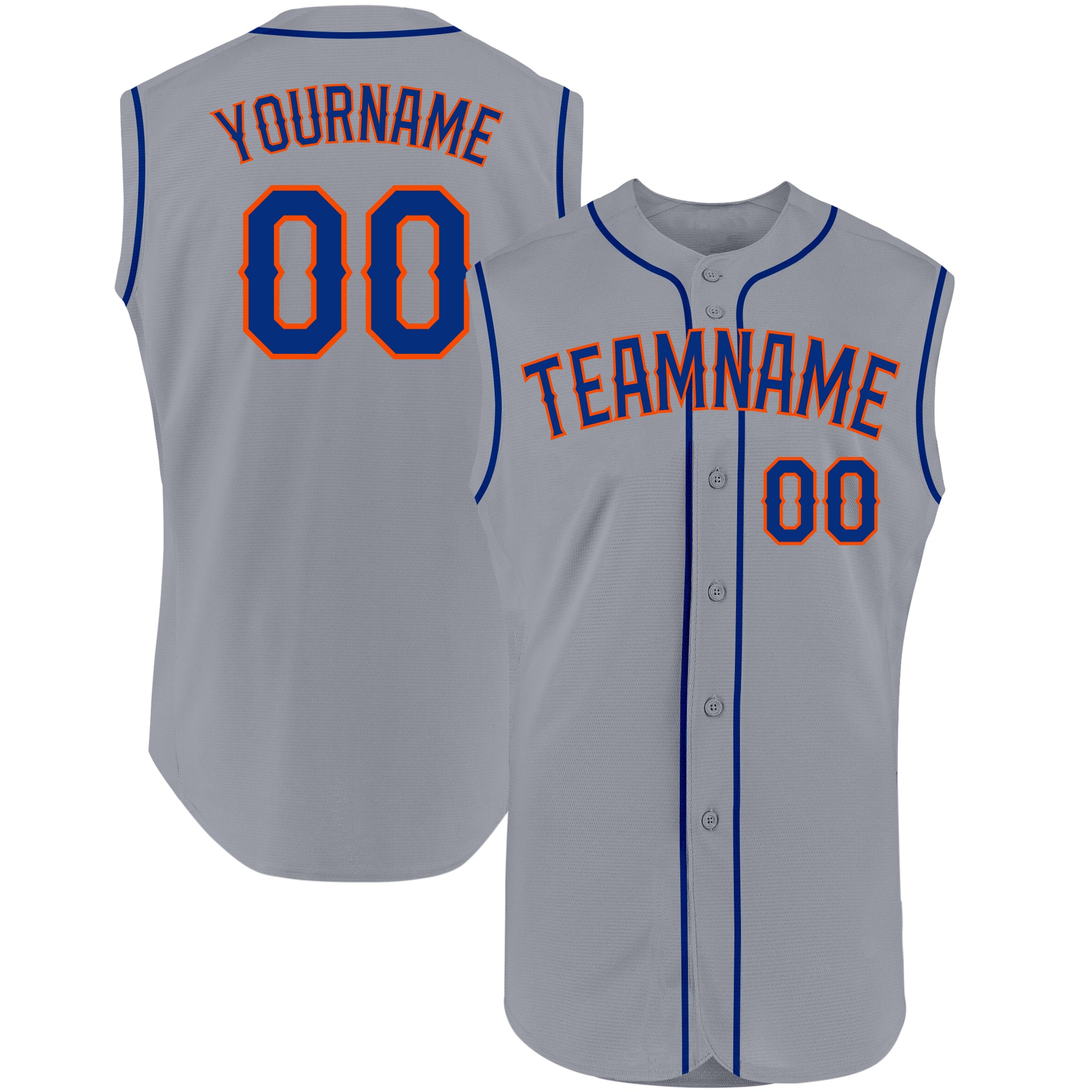 Custom Name Number Personalized Gray Orange Baseball Jersey Sleeveless Authentic Team Personalized Gray Royal-Orange Authentic