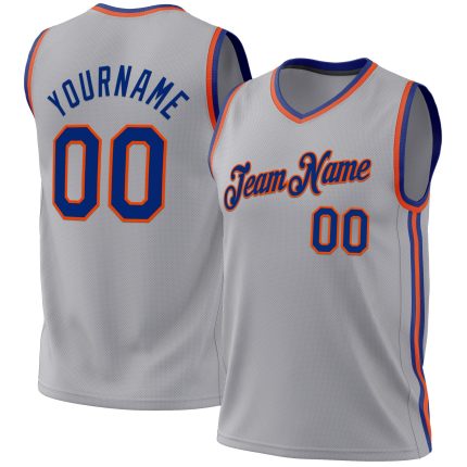 Personalized Gray Orange Basketball Jersey - Royal Authentic Throwback Personalized Gray Royal-Orange Authentic Throwback