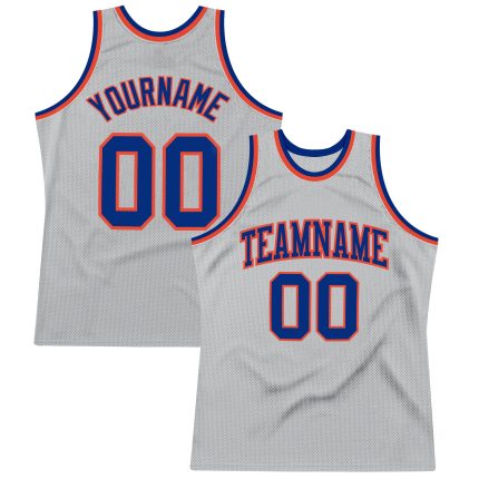 Custom Name and Number Personalized Basketball Jersey - Gray Royal-Orange Authentic Throwback Style Personalized Gray Royal-Orange