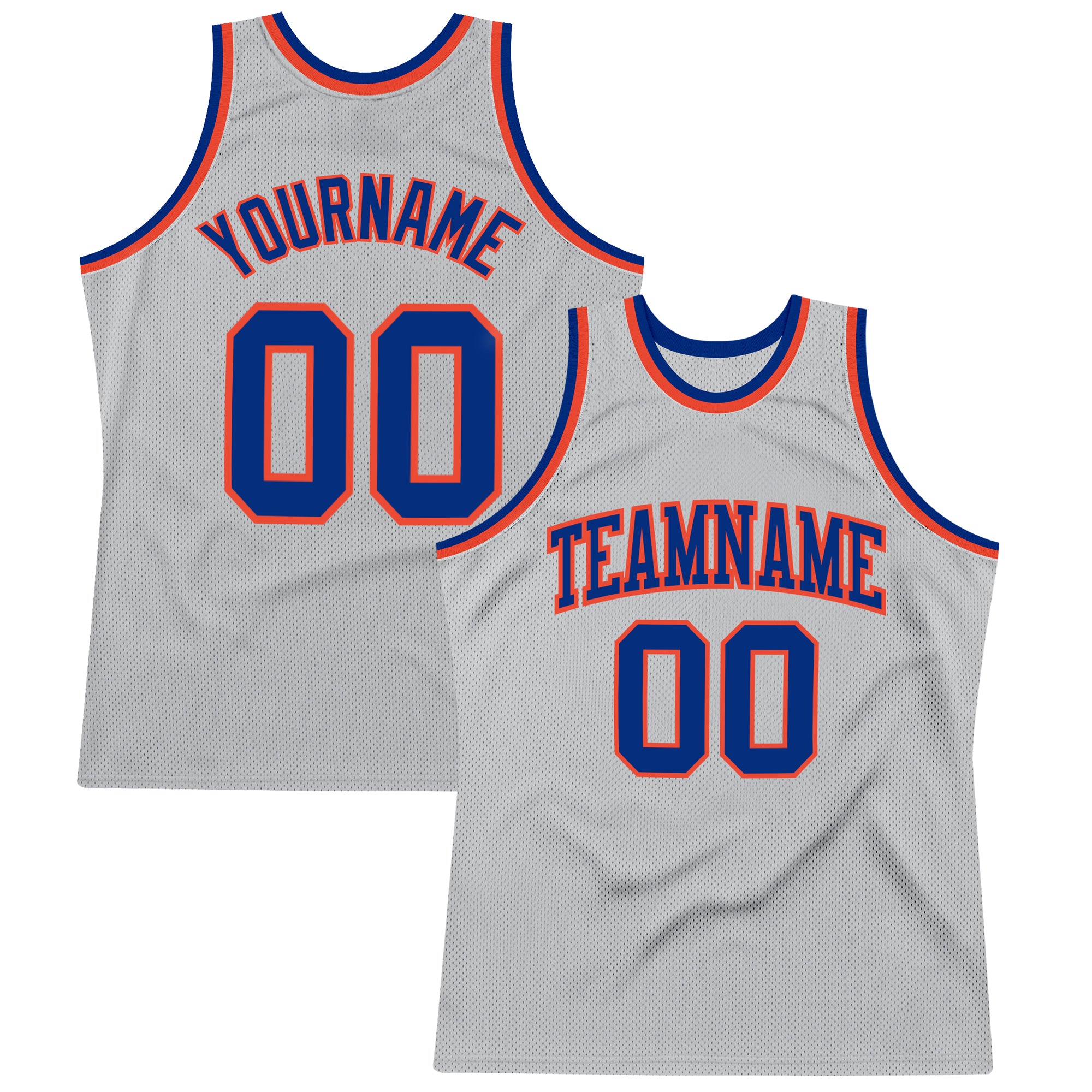 Custom Name and Number Personalized Basketball Jersey - Gray Royal-Orange Authentic Throwback Style Personalized Gray Royal-Orange