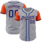 Custom Name and Number Two Tone Gray Royal-Orange Baseball Jersey - Personalized Team Apparel Personalized Gray Royal-Orange