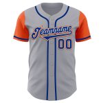 Custom Name and Number Two Tone Gray Royal-Orange Baseball Jersey - Personalized Team Apparel Personalized Gray Royal-Orange