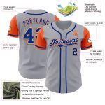 Custom Name and Number Two Tone Gray Royal-Orange Baseball Jersey - Personalized Team Apparel Personalized Gray Royal-Orange