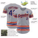 Custom Name & Number Personalized Gray Royal-Orange Line Baseball Jersey - Authentic Team Apparel Personalized Gray Royal-Orange