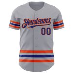 Custom Name & Number Personalized Gray Royal-Orange Line Baseball Jersey - Authentic Team Apparel Personalized Gray Royal-Orange