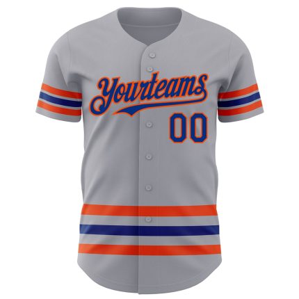 Custom Name & Number Personalized Gray Royal-Orange Line Baseball Jersey - Authentic Team Apparel Personalized Gray Royal-Orange