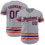 Custom Name & Number Personalized Gray Royal-Orange Line Baseball Jersey - Authentic Team Apparel Personalized Gray Royal-Orange