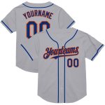 Custom Name and Number Baseball Jersey - Gray Royal-Orange Authentic Throwback Mesh Design Personalized Gray Royal-Orange