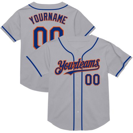 Custom Name and Number Baseball Jersey - Gray Royal-Orange Authentic Throwback Mesh Design Personalized Gray Royal-Orange