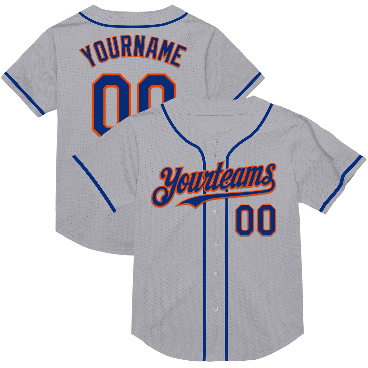 Custom Name and Number Baseball Jersey - Gray Royal-Orange Authentic Throwback Mesh Design Personalized Gray Royal-Orange