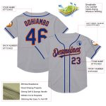 Custom Name and Number Baseball Jersey - Gray Royal-Orange Authentic Throwback Mesh Design Personalized Gray Royal-Orange