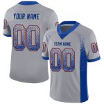 Custom Name and Number Gray Royal-Orange Mesh Football Jersey for Fashion Fans - Personalized Drift Style Team Jersey Personalized
