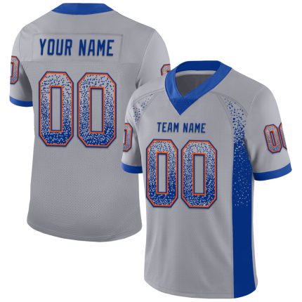 Custom Name and Number Gray Royal-Orange Mesh Football Jersey for Fashion Fans - Personalized Drift Style Team Jersey Personalized