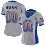Custom Name and Number Gray Royal-Orange Mesh Football Jersey for Fashion Fans - Personalized Drift Style Team Jersey Personalized