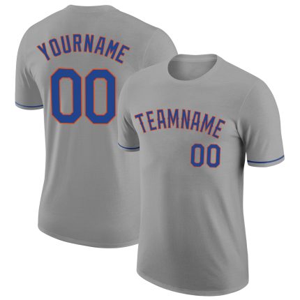 Custom Team Name & Number Gray Royal-Orange Performance T-Shirt - Personalized Sports Apparel Personalized Gray Royal-Orange
