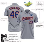 Custom Gray Orange Performance Vapor Golf Polo Shirt with Personalized Name and Number Personalized Gray Royal-Orange Performance