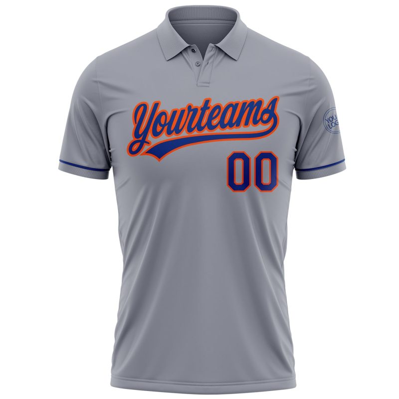 Custom Gray Orange Performance Vapor Golf Polo Shirt with Personalized Name and Number Personalized Gray Royal-Orange Performance