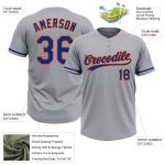 Personalized Gray Royal Orange Unisex Softball Jersey - Two-Button Design Personalized Gray Royal-Orange Two-Button Unisex