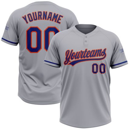 Personalized Gray Royal Orange Unisex Softball Jersey - Two-Button Design Personalized Gray Royal-Orange Two-Button Unisex