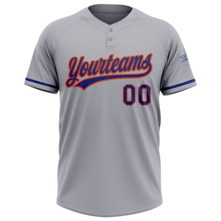 Personalized Gray Royal Orange Unisex Softball Jersey - Two-Button Design Personalized Gray Royal-Orange Two-Button Unisex
