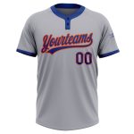 Custom Team Name and Number Personalized Gray Orange Unisex Softball Jersey - Two-Button Design Personalized Gray Royal-Orange