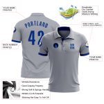 Custom Name & Number Golf Polo Shirt - Personalized Gray Royal Performance Team Apparel Personalized Gray Royal Performance