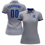 Custom Name & Number Golf Polo Shirt - Personalized Gray Royal Performance Team Apparel Personalized Gray Royal Performance