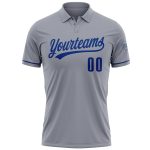 Custom Name and Number Gray Royal Performance Vapor Golf Polo Shirt - Personalized Team Apparel Personalized Gray Royal Performance