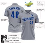 Custom Name and Number Gray Royal Performance Vapor Golf Polo Shirt - Personalized Team Apparel Personalized Gray Royal Performance