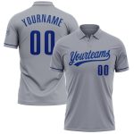Custom Name and Number Gray Royal Performance Vapor Golf Polo Shirt - Personalized Team Apparel Personalized Gray Royal Performance