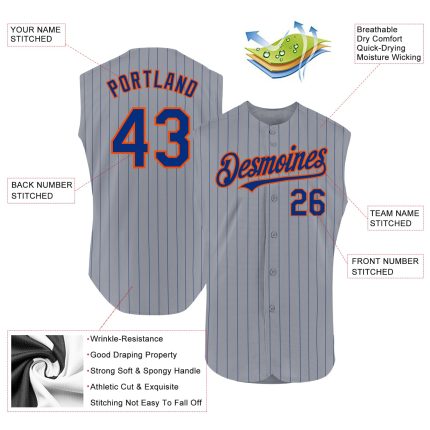 Custom Orange Pinstripe Baseball Jersey - Personalized Gray Sleeveless Team Jersey with Name and Number Personalized Gray