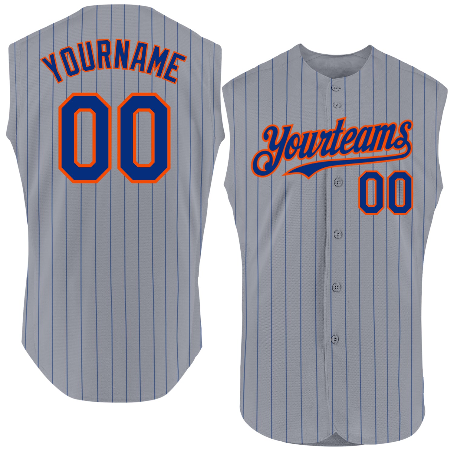 Custom Orange Pinstripe Baseball Jersey - Personalized Gray Sleeveless Team Jersey with Name and Number Personalized Gray