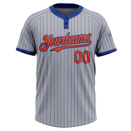 Custom Gray Pinstripe Orange Two-Button Unisex Softball Jersey Personalized Gray Royal Pinstripe Orange Two-Button Unisex