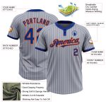 Custom Team Softball Jersey - Personalized Gray Royal Pinstripe Two-Button Unisex with Orange Name and Number Personalized