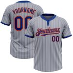 Custom Team Softball Jersey - Personalized Gray Royal Pinstripe Two-Button Unisex with Orange Name and Number Personalized