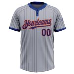 Custom Team Softball Jersey - Personalized Gray Royal Pinstripe Two-Button Unisex with Orange Name and Number Personalized