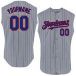 Custom Name and Number Gray Royal Pinstripe Red Authentic Sleeveless Baseball Jersey - Personalized Team Jersey Personalized
