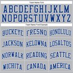 Custom gray, royal and red pinstripe basketball jersey, detail of the printed panel