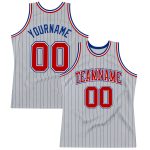 Custom Name Number Basketball Jersey - Personalized Gray Royal Pinstripe Red-White Authentic Design Personalized Gray Royal