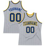 Custom Royal-Gold Pinstripe Basketball Jersey with Personalized Name & Number - Authentic Gray Team Apparel Personalized