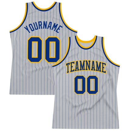 Custom Royal-Gold Pinstripe Basketball Jersey with Personalized Name & Number - Authentic Gray Team Apparel Personalized