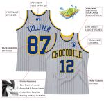 Custom Royal-Gold Pinstripe Basketball Jersey with Personalized Name & Number - Authentic Gray Team Apparel Personalized