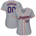 Custom Name and Number Personalized Gray Royal-Orange Baseball Jersey - Authentic Pinstripe Team Jersey Personalized Gray